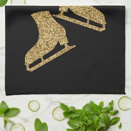 Eis Skate Handtuchhalter Skate Schwarzer Glitzer Geschirrtuch (Gefaltet)