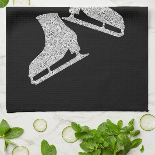 Eis Skate Handtuchhalter Skate Schwarzer Glitzer Geschirrtuch (Gefaltet)