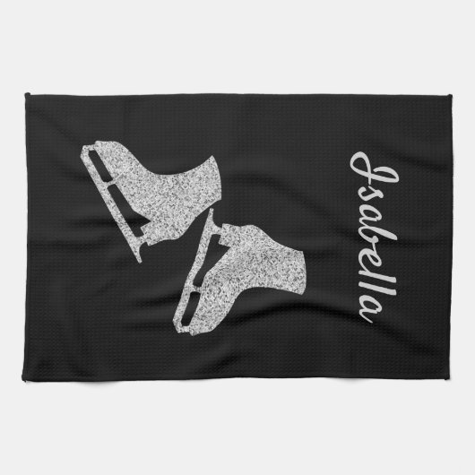 Eis Skate Handtuchhalter Skate Schwarzer Glitzer Geschirrtuch (Horizontal)