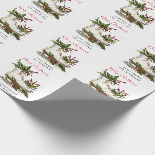 Eis Skate mit grünem Weihnachtspapier Geschenkpapier (Ecke)