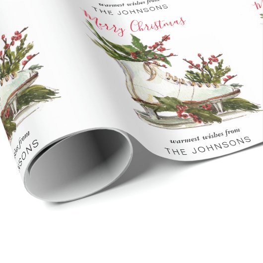 Eis Skate mit grünem Weihnachtspapier Geschenkpapier (Rolleneckpunkt)