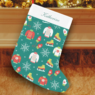 Eis-Skate, Mitten und Schneeflocken-Muster Aquamar Kleiner Weihnachtsstrumpf
