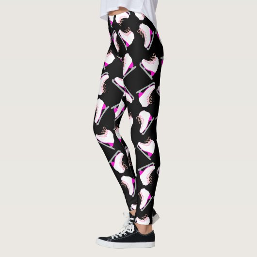Eis Skate rosa Muster Abbildung Skaten Schwarz Leggings (Links)