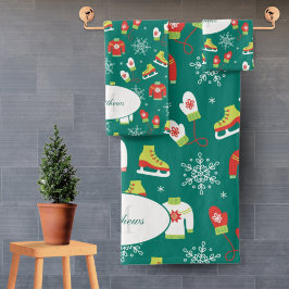 Eis Skate Schneeflocken Aquamarines Monogramm Must Badhandtuch Set