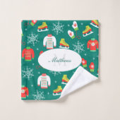 Eis Skate Schneeflocken Aquamarines Monogramm Must Badhandtuch Set (Waschlappen)