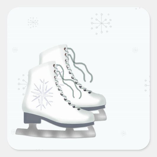 Eis, Skate, Schneeflocken Quadratischer Aufkleber (Vorderseite)