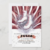 Eis Skate Skaten silber glänzend braun rot Einladung (Vorderseite)