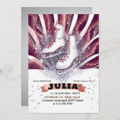 Eis Skate Skaten silber glänzend lila violett Einladung (Vorne/Hinten)