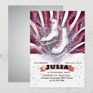 Eis Skate Skaten silber glänzend lila violett Einladung