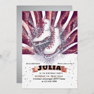 Eis Skate Skaten silber glänzend lila violett Einladung