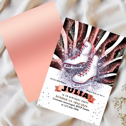 Eis Skate Skaten silber glänzend pink schwarz Einladung