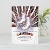 Eis Skate Skaten silber glänzend pink schwarz Einladung (Stehend Vorderseite)