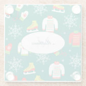Eis-Skate und Schneeflocken-Aquamarines Monogramm- Glasuntersetzer (Rückseite)