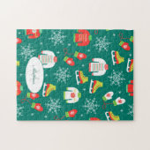 Eis-Skate und Schneeflocken-Aquamarines Monogramm- Puzzle (Horizontal)