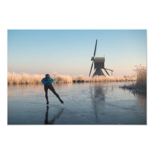 Eis Skaten an Windmühle und Schilfdruck Fotodruck (Vorne)