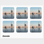 Eis Skaten an Windmühle und Schilfkleber Quadratischer Aufkleber (Blatt)