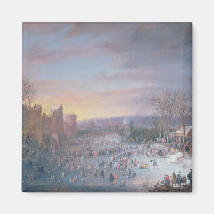 Eis-Skaten auf dem Stadtgraben in Brüssel, 1649 Magnet
