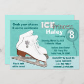 Eis Skaten Birthday Einladung AQUA Eisprinzessin (Vorne/Hinten)