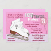 Eis Skaten Birthday Einladung PINK Eisprinzessin (Vorne/Hinten)