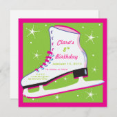 Eis Skaten Birthday Einladung Pink & Green (Vorne/Hinten)