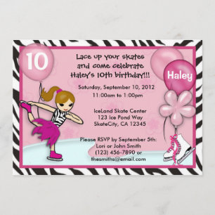 Eis Skaten Birthday Einladung Zebra bedrucken Rosa