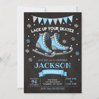 Eis Skaten Birthday Invitation / Junge / Blauer Gr Einladung