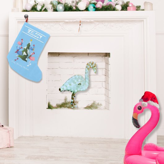 Eis Skaten Flamingos mit Weihnachtsmannmützen Kleiner Weihnachtsstrumpf