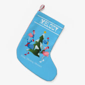 Eis Skaten Flamingos mit Weihnachtsmannmützen Kleiner Weihnachtsstrumpf (Vorderansicht (hängend))