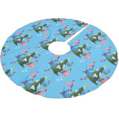 Eis Skaten Flamingos mit Weihnachtsmannmützen Polyester Weihnachtsbaumdecke (Schrägansicht)