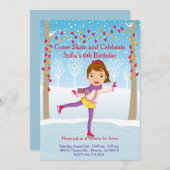 Eis-Skaten-Geburtstags-Einladung - Mädchen Einladung (Vorne/Hinten)