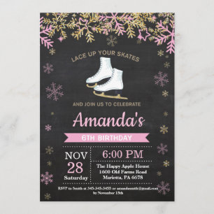 Eis-Skaten-Geburtstags-Party-Rosa-Skate-Einladung Einladung