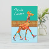 Eis-Skaten-Giraffe an der Eisbahn Einladung (Stehend Vorderseite)