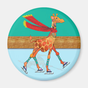 Eis-Skaten-Giraffe mit Schal an der Eisbahn Magnet