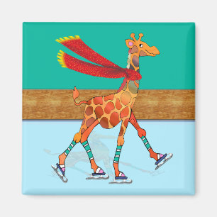 Eis-Skaten-Giraffe mit Schal an der Eisbahn Magnet