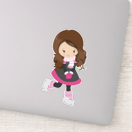 Eis Skaten Girl, Niedlich Girl, Braunhaar, Scarf Aufkleber