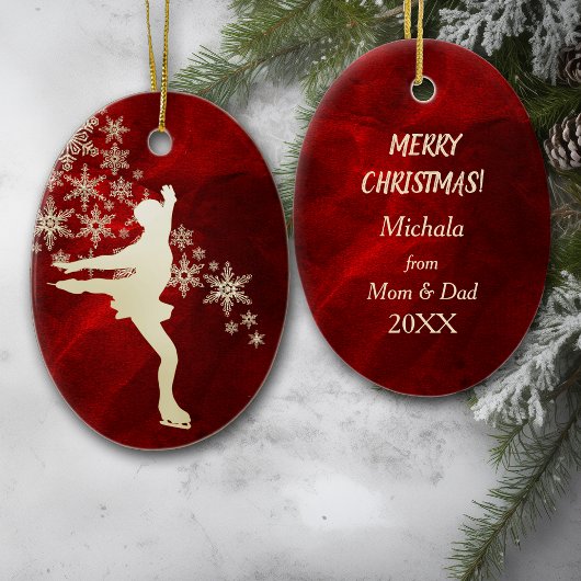 Eis Skaten Gold Snowflakes/Rot Keramik Ornament
