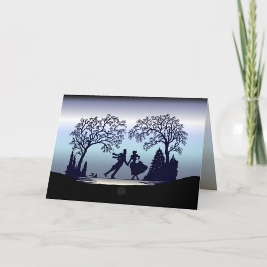 Eis-Skaten im Park - Silhouette Feiertagskarte (Vorderseite)