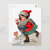 Eis Skaten Mädchen mit Liebe Brief. Valentinstag Postkarte (Vorne/Hinten)