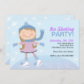 Eis Skaten Party Einladungen mit Mädchen Skaten (Vorne/Hinten)
