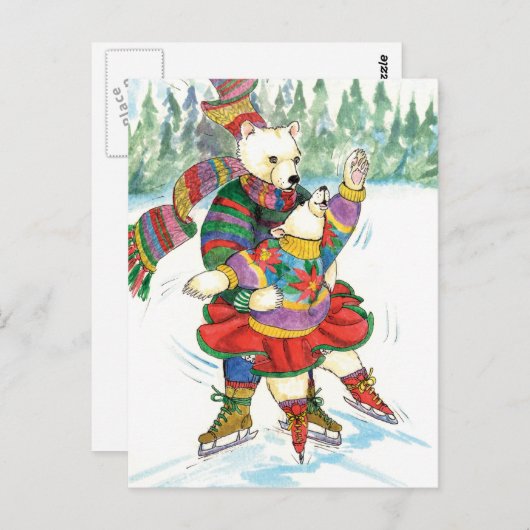 Eis Skaten Polarbären Postkarte (Vorne/Hinten)