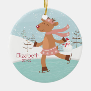 Eis-Skaten-Ren-datierte Weihnachtsverzierung Keramikornament
