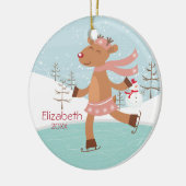 Eis-Skaten-Ren-datierte Weihnachtsverzierung Keramikornament (Links)