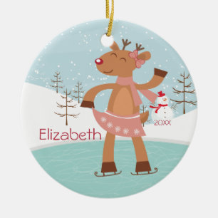 Eis-Skaten-Ren-datierte Weihnachtsverzierung Keramikornament