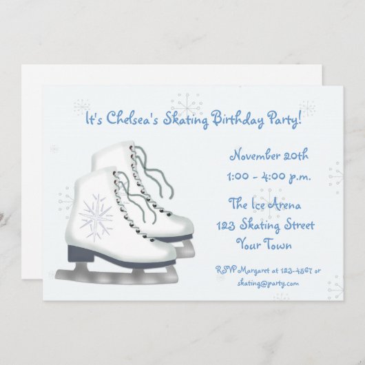 Eis-Skaten, Schneeflocken, Einladung (Vorne/Hinten)