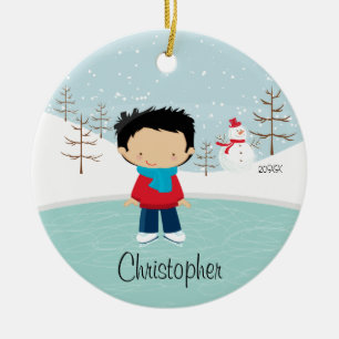Eis-Skaten-Skater-Jungen-datierte Keramik Ornament
