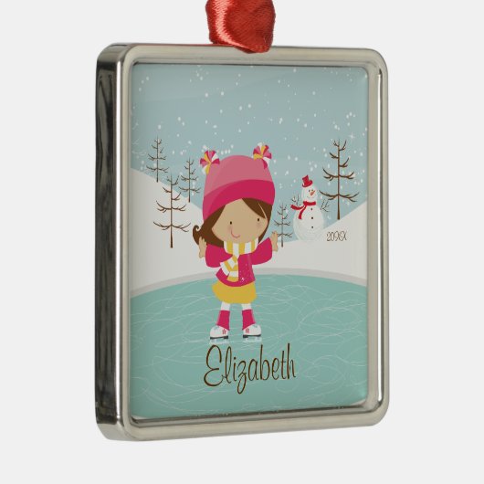 Eis-Skaten-Skater-Mädchen-datierte Ornament Aus Metall (Rechts)