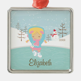 Eis-Skaten-Skater-Mädchen-datierte Ornament Aus Metall