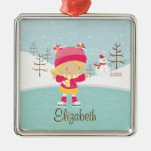 Eis-Skaten-Skater-Mädchen-datierte Silbernes Ornament (Vorne)