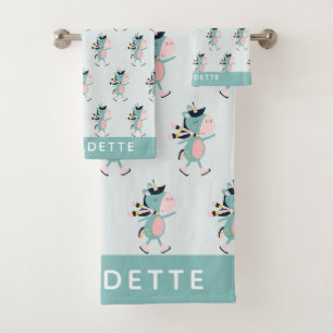 Eis Skaten Unicorn Aquamarin Pink Personalisiert Badhandtuch Set