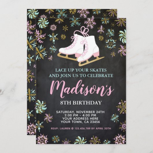 Eis Skaten, Winterwunderland, Halbpension Einladung (Vorne/Hinten)